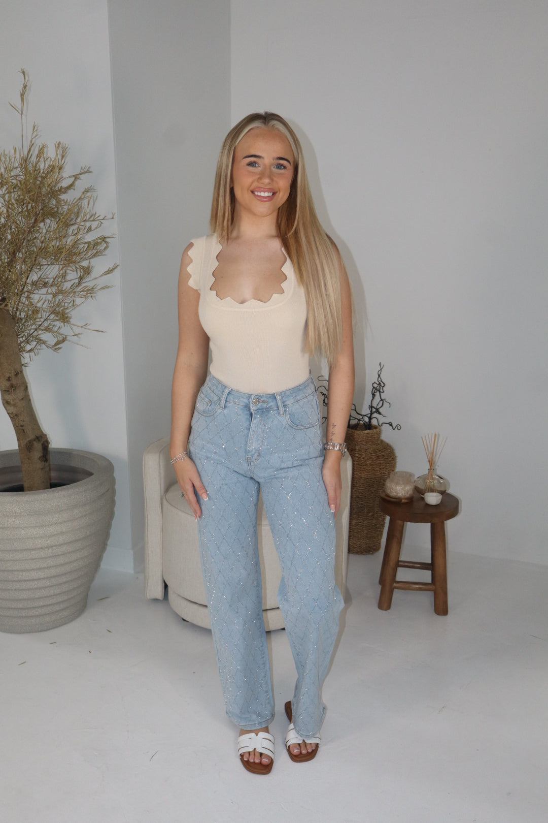 'Wave' Vest-Top In Beige