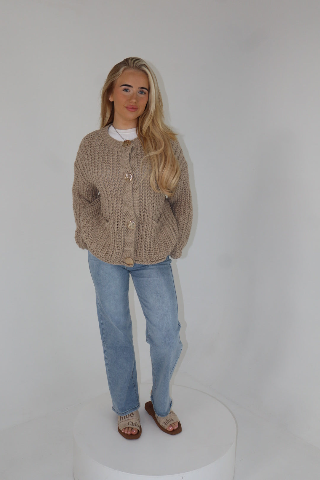 'Cable' Cardigan In Mocha