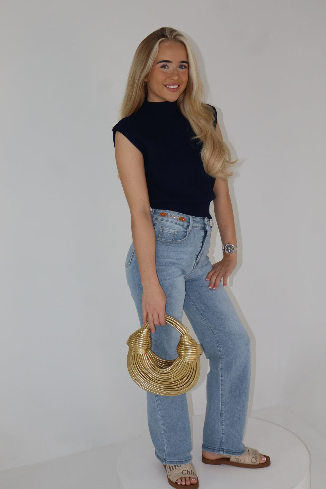 'Spice' Sleeveless Knit Jumper In Navy