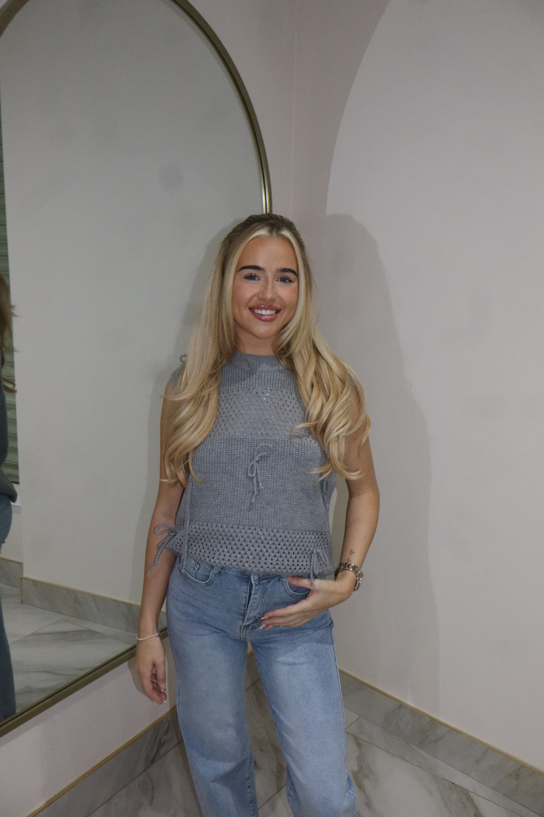 'Tie' Top In Grey Blue