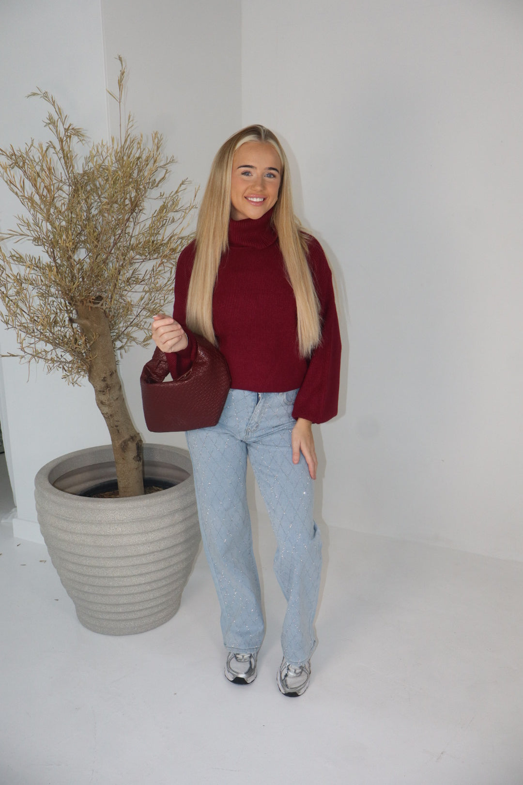 'Maple' Knit Jumper In Cherry