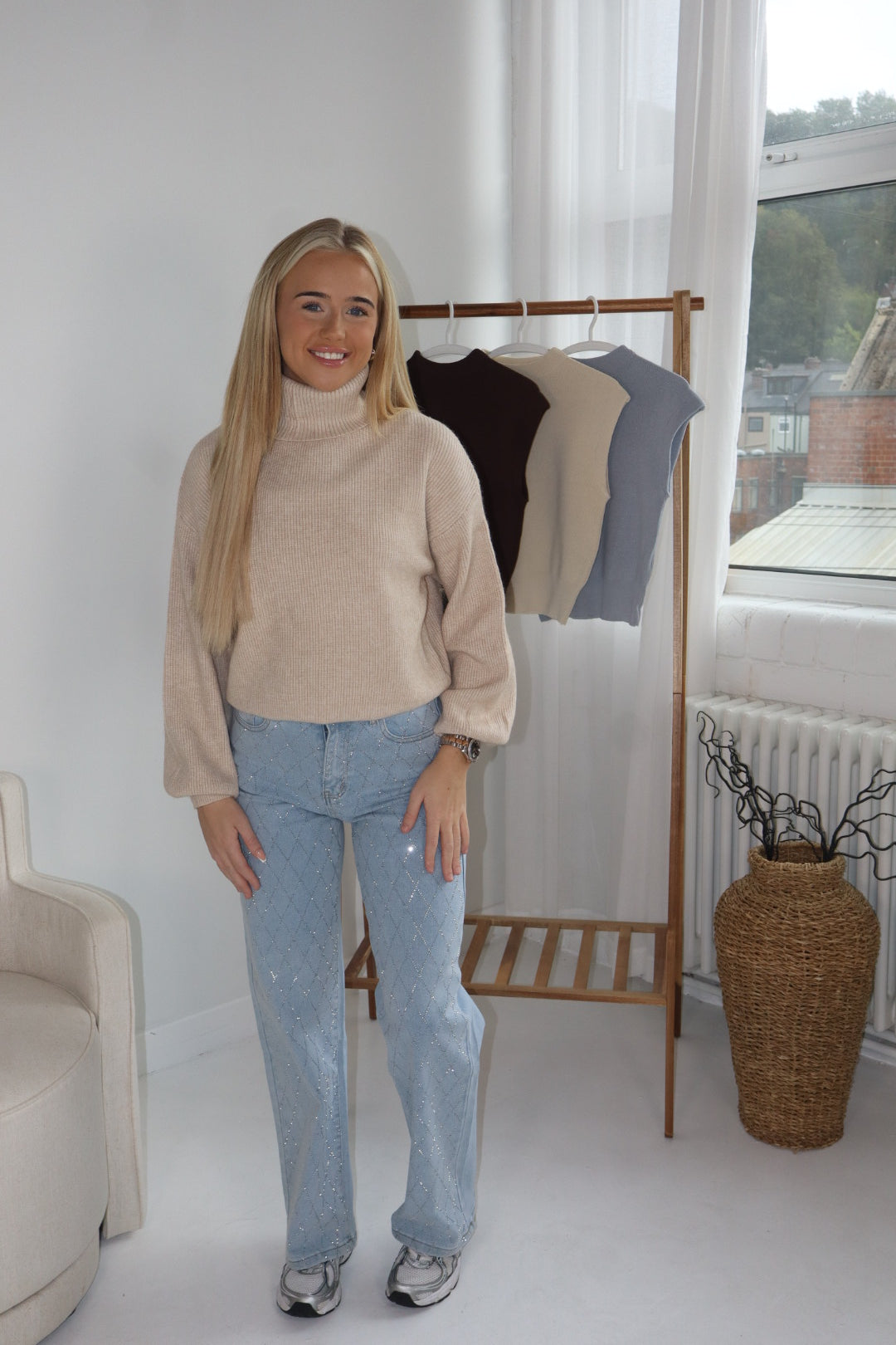 'Maple' Knit Jumper In Beige