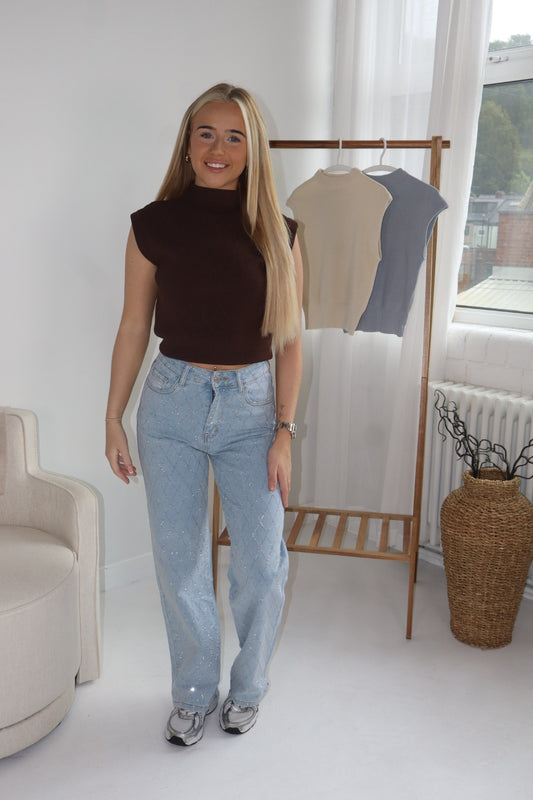 'Spice' Sleeveless Knit In Chocolate