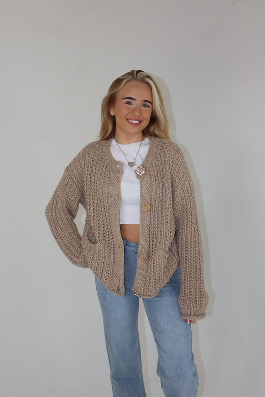 'Cable' Cardigan In Mocha