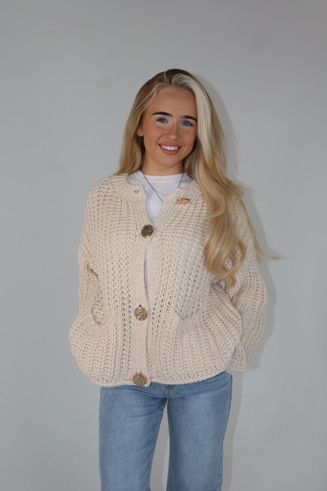 'Cable' Cardigan In Cream