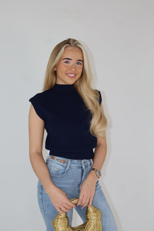 'Spice' Sleeveless Knit Jumper In Navy